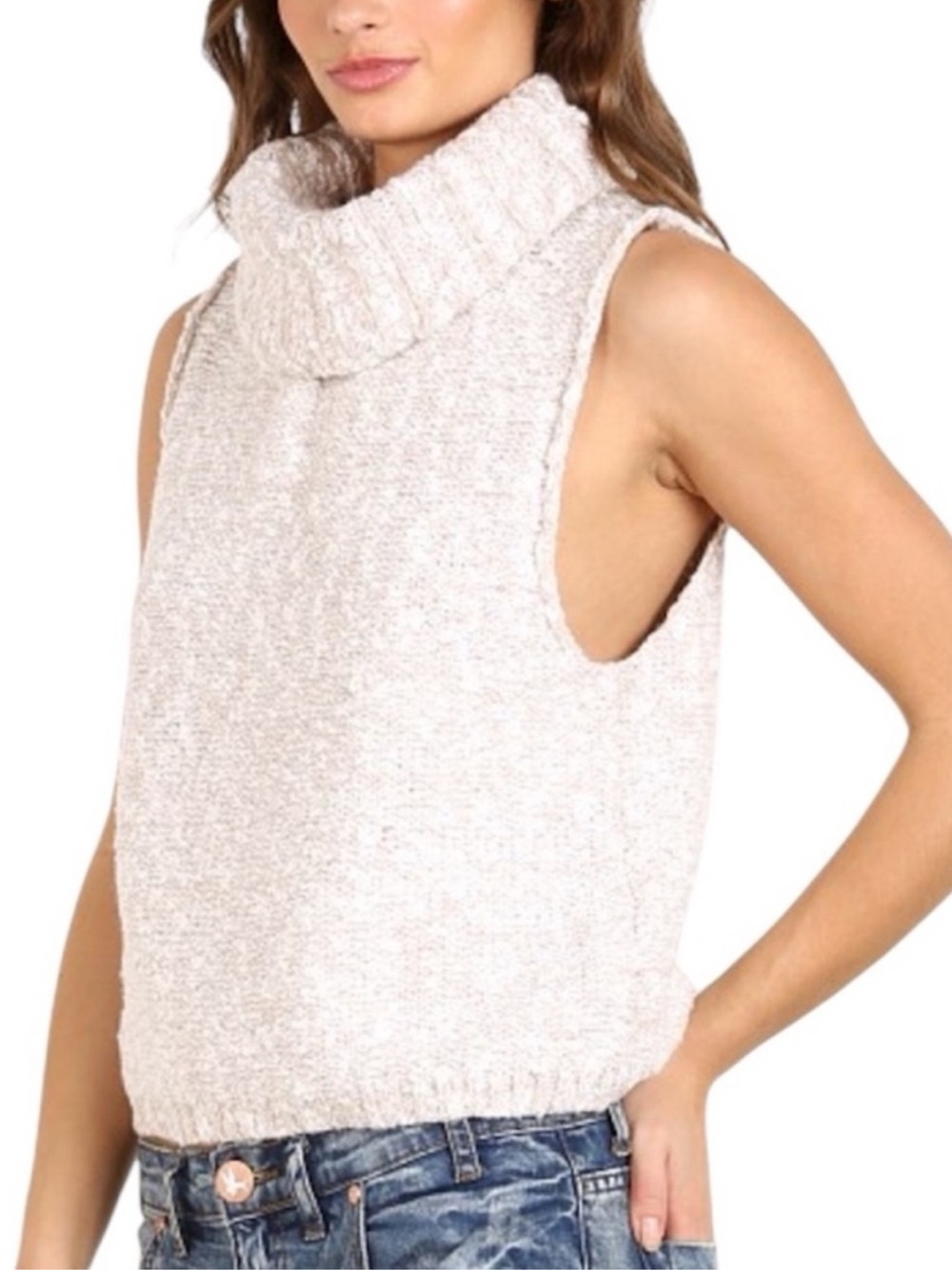 Free People Little White Lies Top Oatmeal Size Large OB474007 Boho Cowl Neck